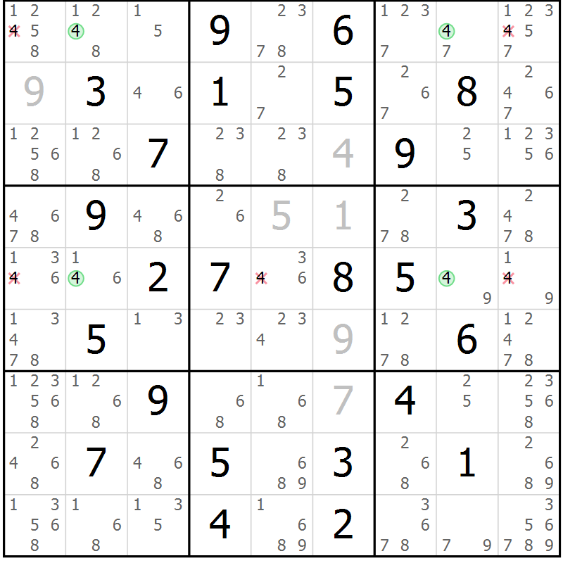 Position des candidats pour la solution de la Gr 43 page 46 du magazine de sudoku Suprême n° 030