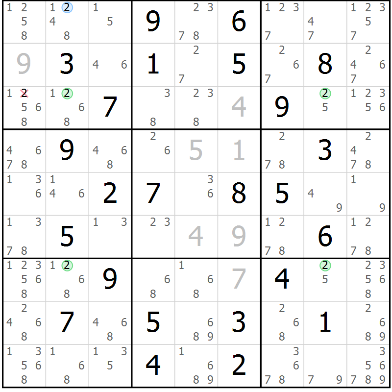 Position des candidats pour la solution de la Gr 43 page 46 du magazine de sudoku Suprême n° 030