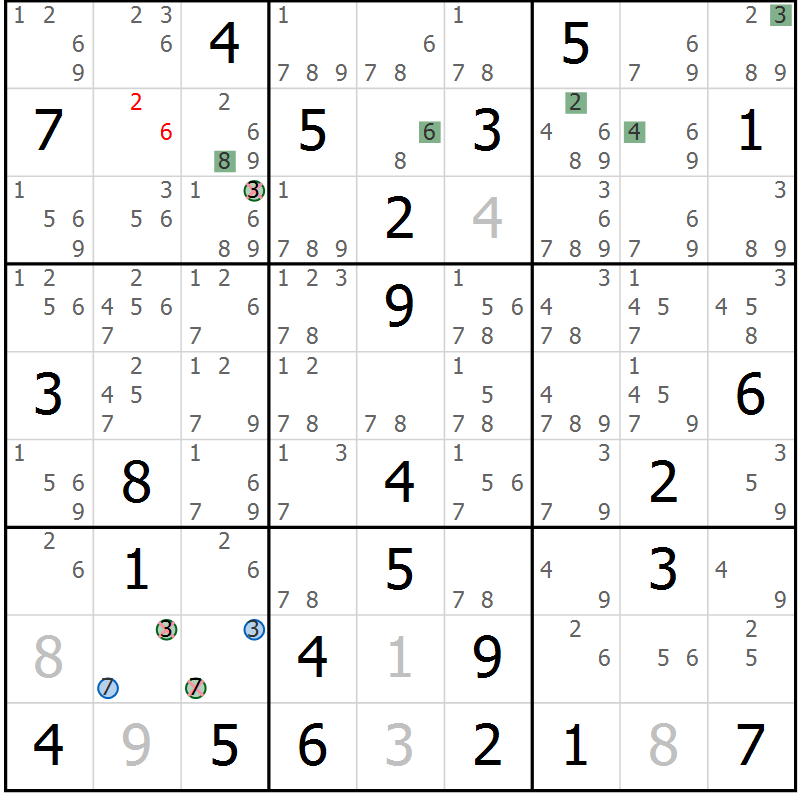Position des candidats pour la solution de la Gr 44 page 47 du magazine de sudoku Suprême n° 030
