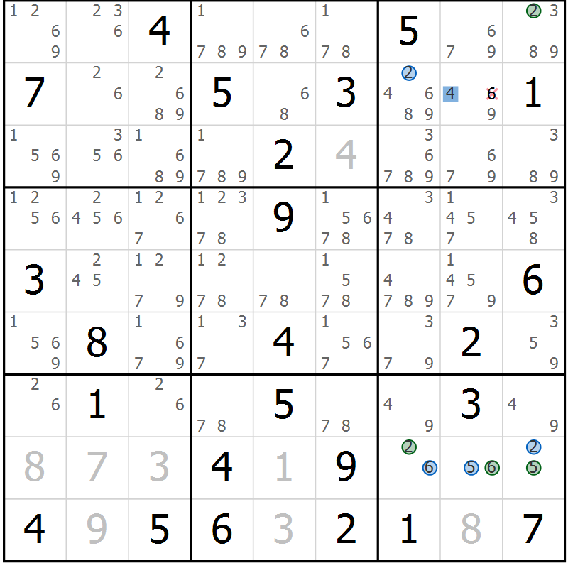 Position des candidats pour la solution de la Gr 44 page 47 du magazine de sudoku Suprême n° 030