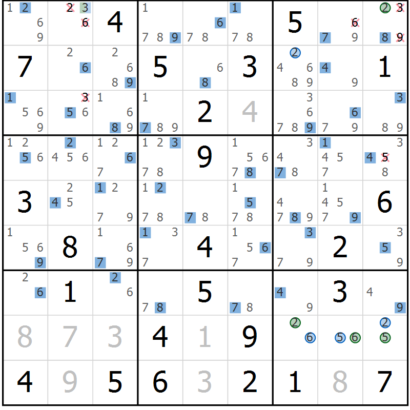 Position des candidats pour la solution de la Gr 44 page 47 du magazine de sudoku Suprême n° 030