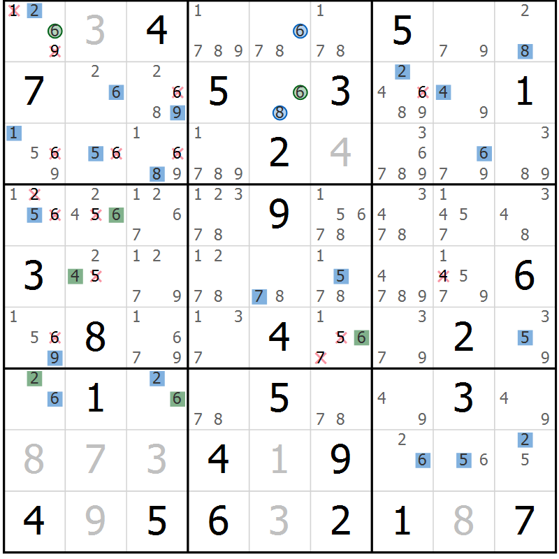 Position des candidats pour la solution de la Gr 44 page 47 du magazine de sudoku Suprême n° 030