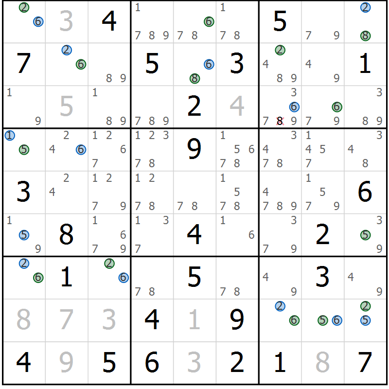 Position des candidats pour la solution de la Gr 44 page 47 du magazine de sudoku Suprême n° 030