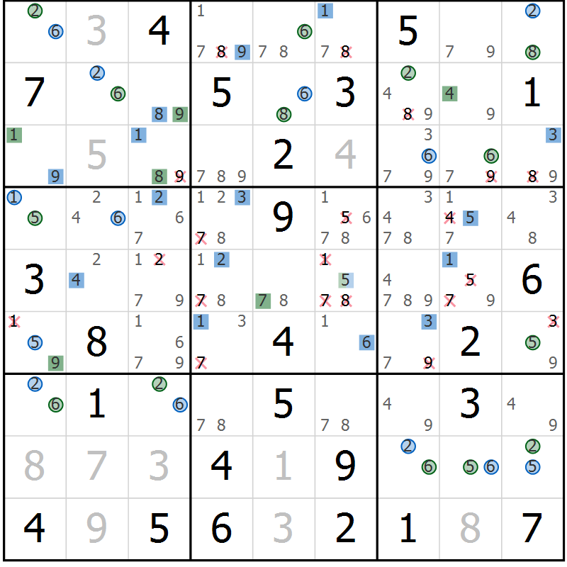 Position des candidats pour la solution de la Gr 44 page 47 du magazine de sudoku Suprême n° 030