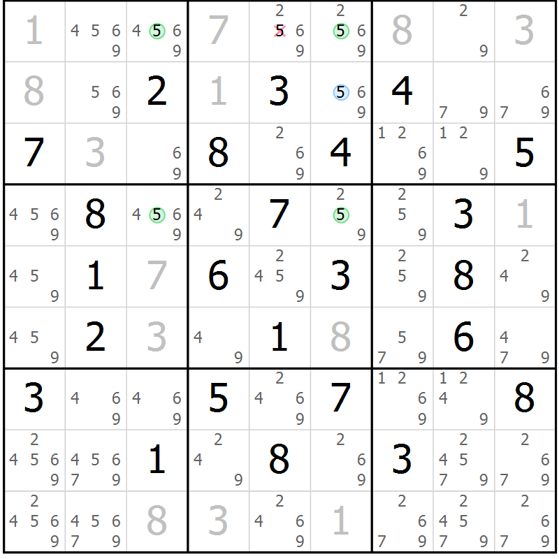 Position des candidats pour la solution de la Gr 45 page 48 du magazine de sudoku Suprême n° 030