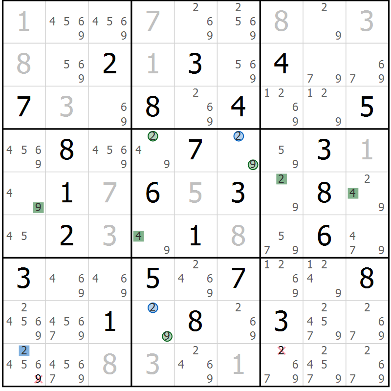 Position des candidats pour la solution de la Gr 45 page 48 du magazine de sudoku Suprême n° 030