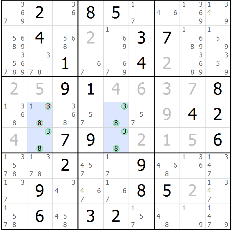 Position des candidats pour la solution de la Gr 46 page 49 du magazine de sudoku Suprême n° 030