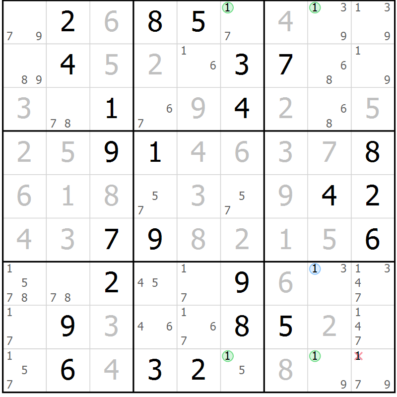 Position des candidats pour la solution de la Gr 46 page 49 du magazine de sudoku Suprême n° 030