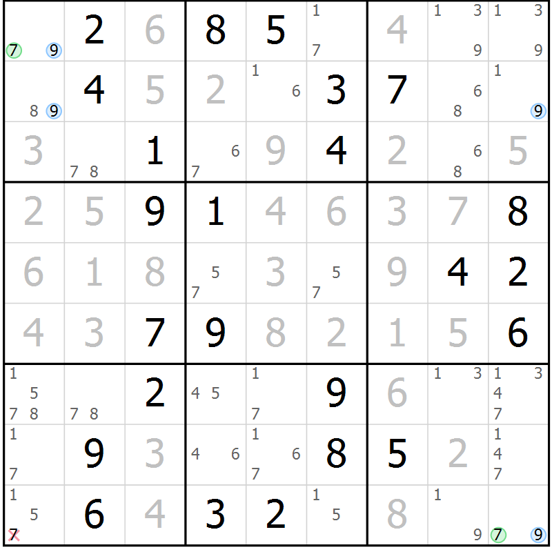 Position des candidats pour la solution de la Gr 46 page 49 du magazine de sudoku Suprême n° 030