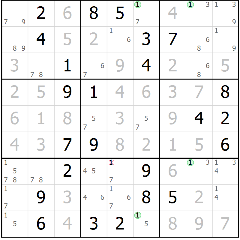 Position des candidats pour la solution de la Gr 46 page 49 du magazine de sudoku Suprême n° 030