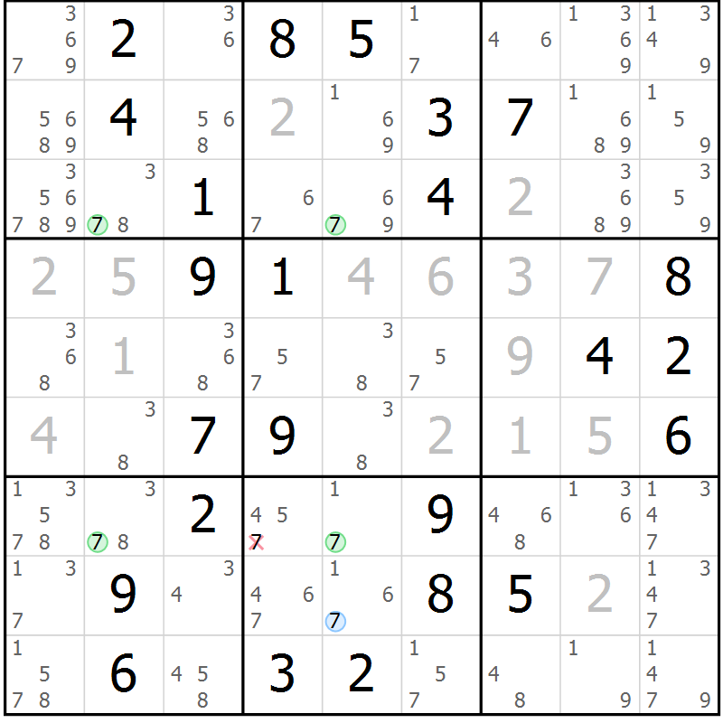 Position des candidats pour la solution de la Gr 46 page 49 du magazine de sudoku Suprême n° 030