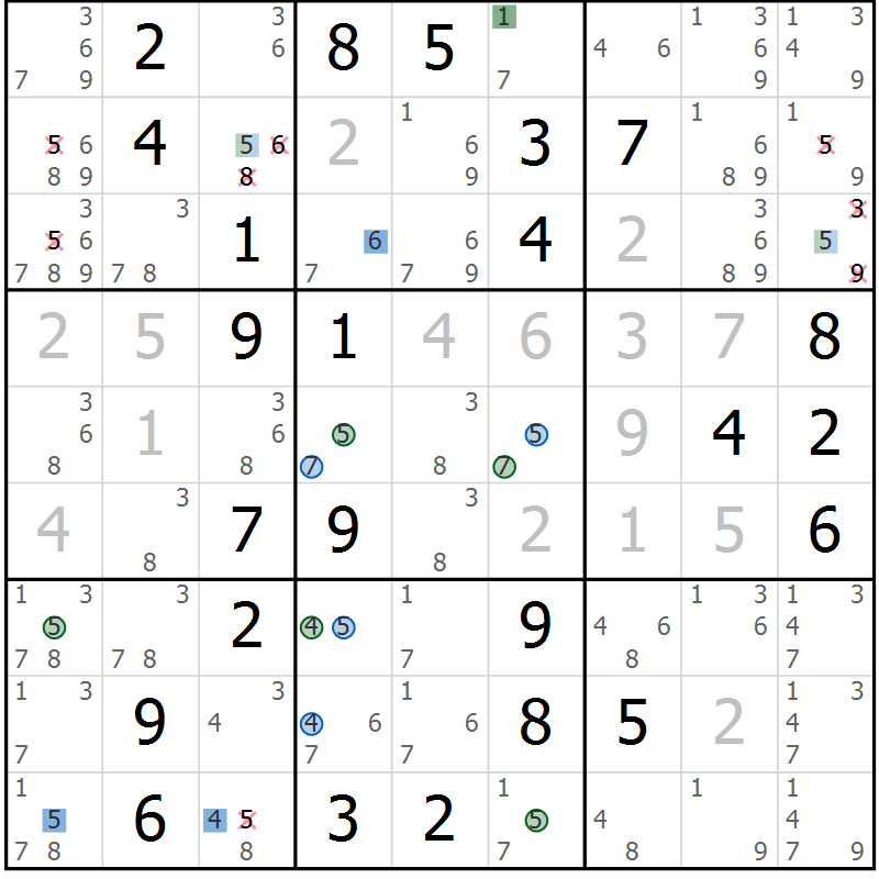 Position des candidats pour la solution de la Gr 46 page 49 du magazine de sudoku Suprême n° 030