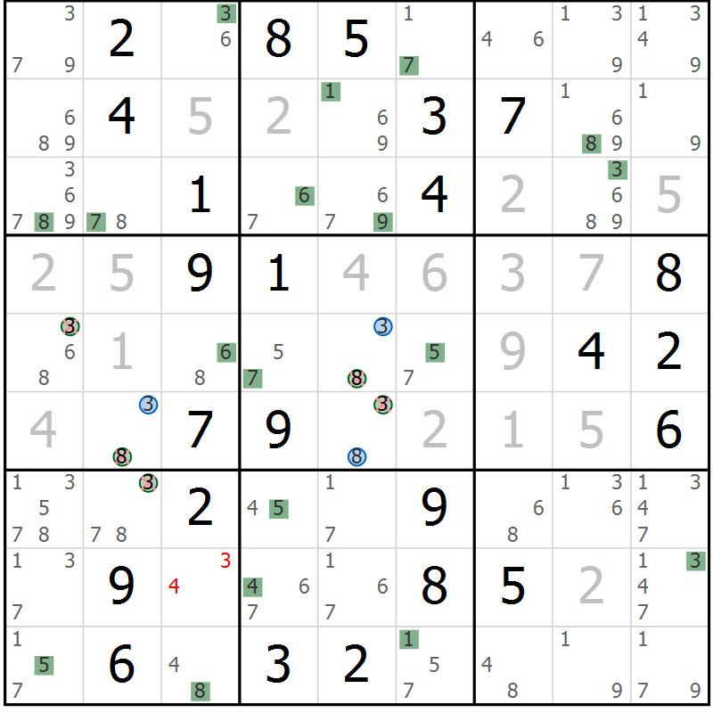 Position des candidats pour la solution de la Gr 46 page 49 du magazine de sudoku Suprême n° 030