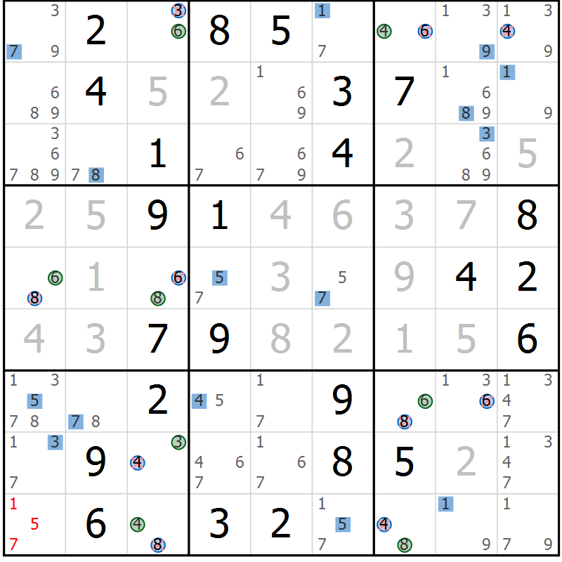 Position des candidats pour la solution de la Gr 46 page 49 du magazine de sudoku Suprême n° 030