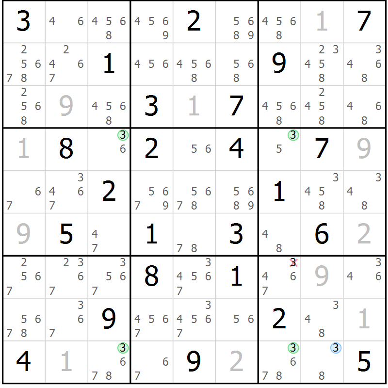 Position des candidats pour la solution de la Gr 47 page 50 du magazine de sudoku Suprême n° 030