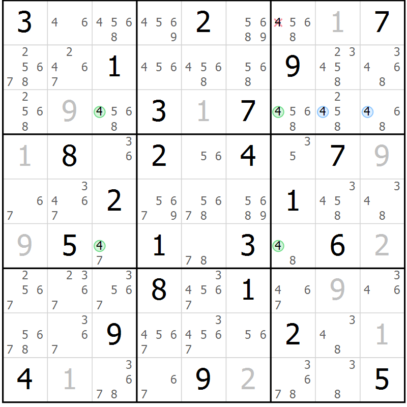 Position des candidats pour la solution de la Gr 47 page 50 du magazine de sudoku Suprême n° 030