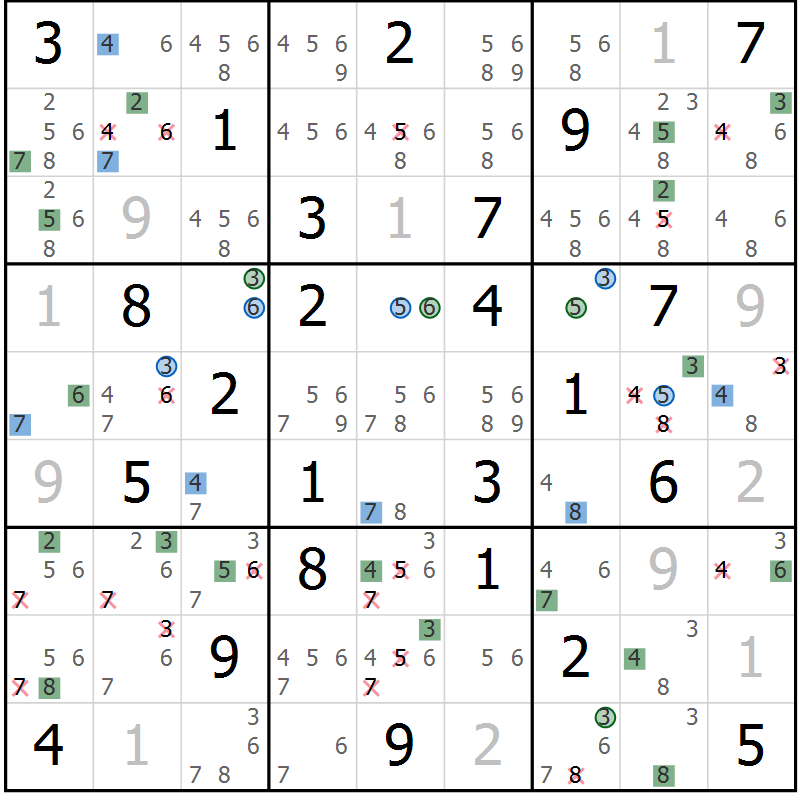 Position des candidats pour la solution de la Gr 47 page 50 du magazine de sudoku Suprême n° 030