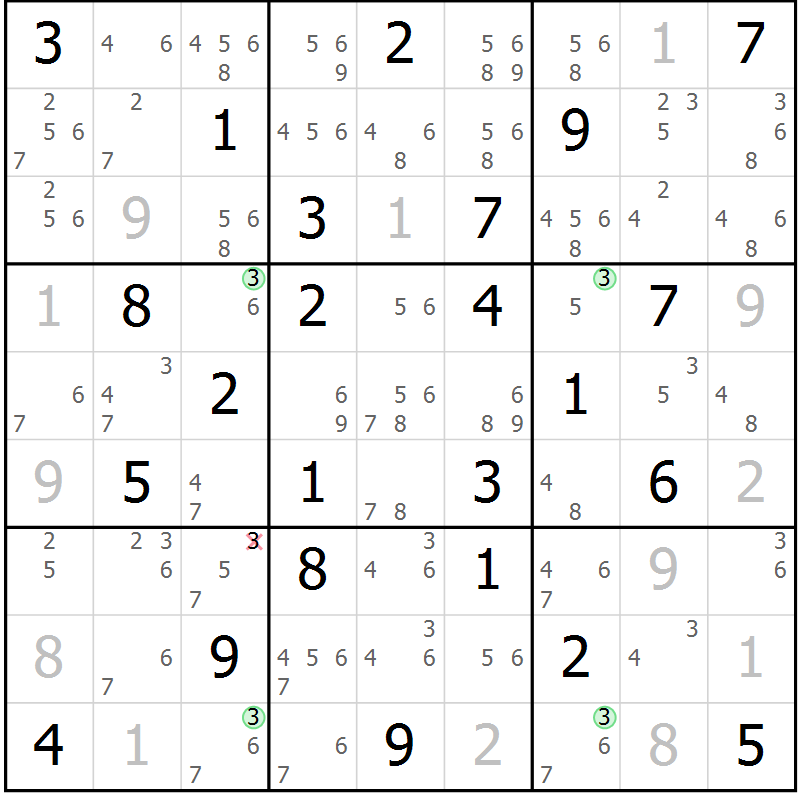 Position des candidats pour la solution de la Gr 47 page 50 du magazine de sudoku Suprême n° 030