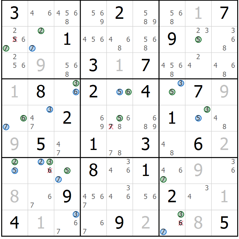 Position des candidats pour la solution de la Gr 47 page 50 du magazine de sudoku Suprême n° 030
