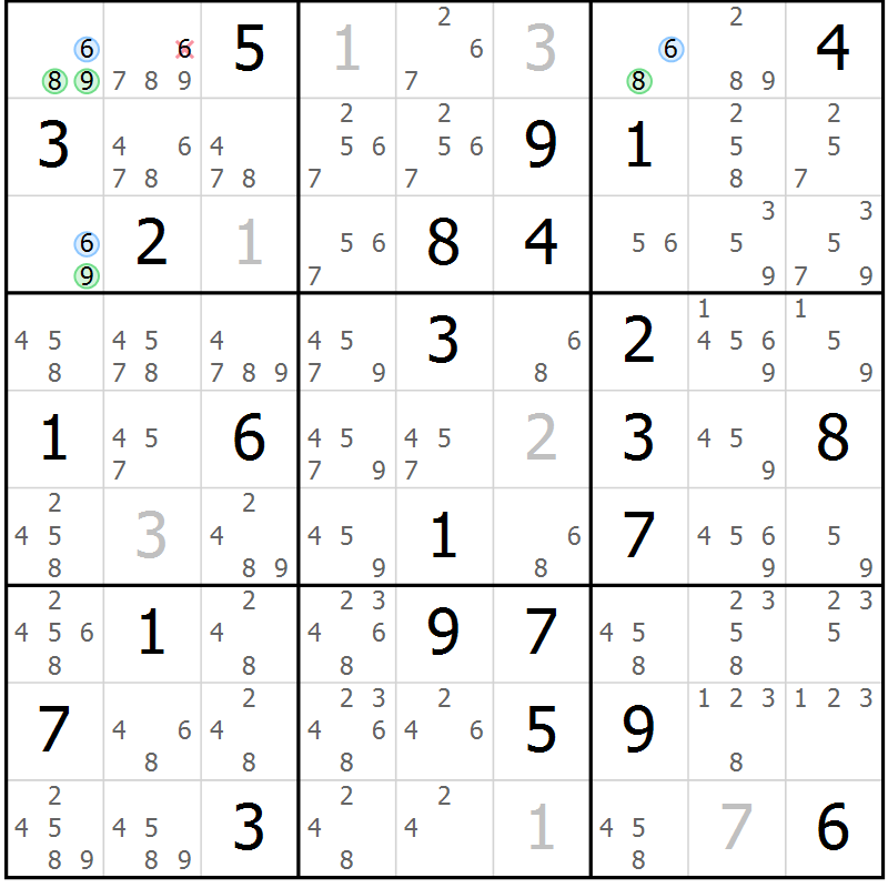 Position des candidats pour la solution de la Gr 48 page 51 du magazine de sudoku Suprême n° 030