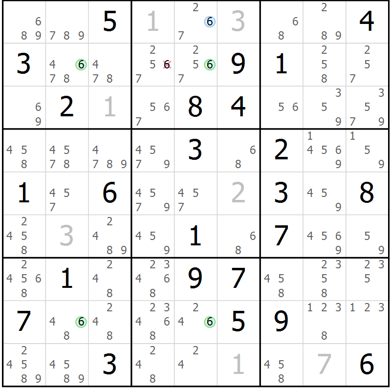 Position des candidats pour la solution de la Gr 48 page 51 du magazine de sudoku Suprême n° 030
