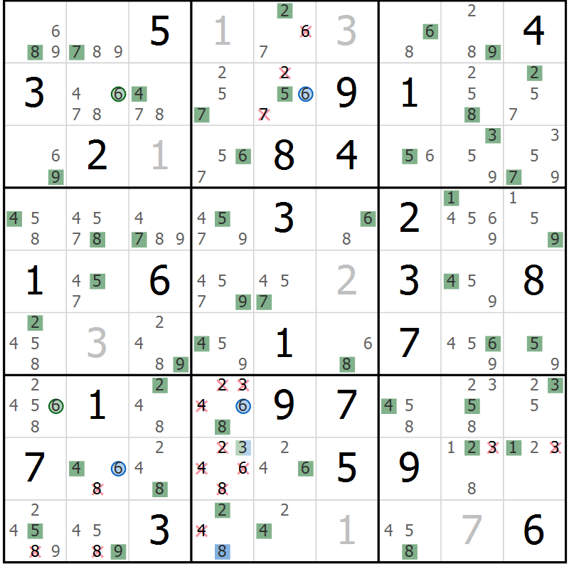 Position des candidats pour la solution de la Gr 48 page 51 du magazine de sudoku Suprême n° 030