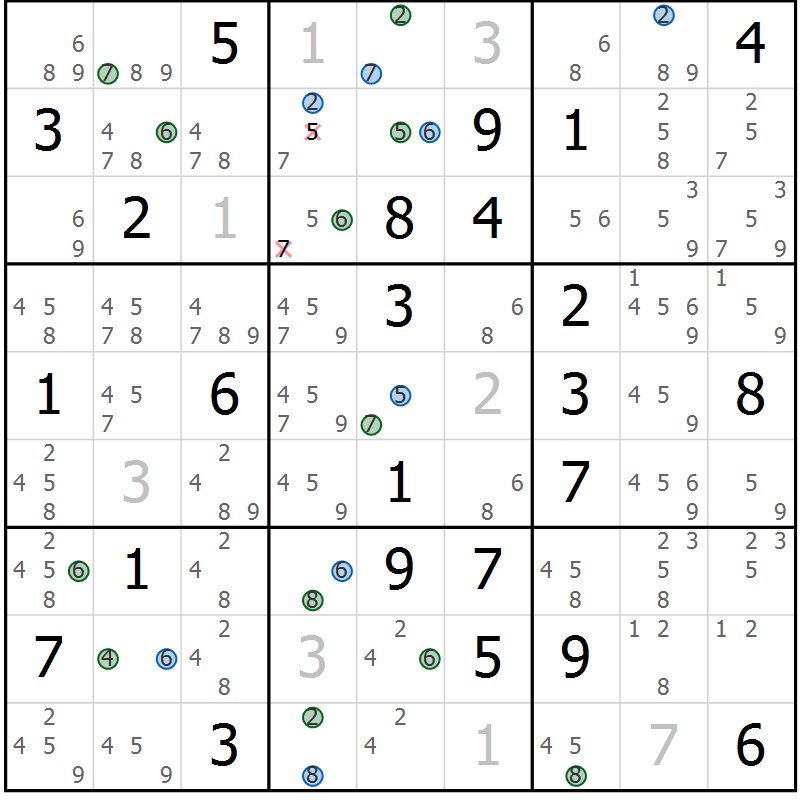 Position des candidats pour la solution de la Gr 48 page 51 du magazine de sudoku Suprême n° 030