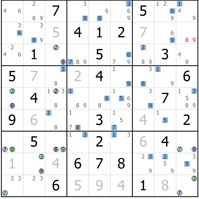 Position des candidats pour la solution de la Gr 49 page 52 du magazine de sudoku Suprême n° 030