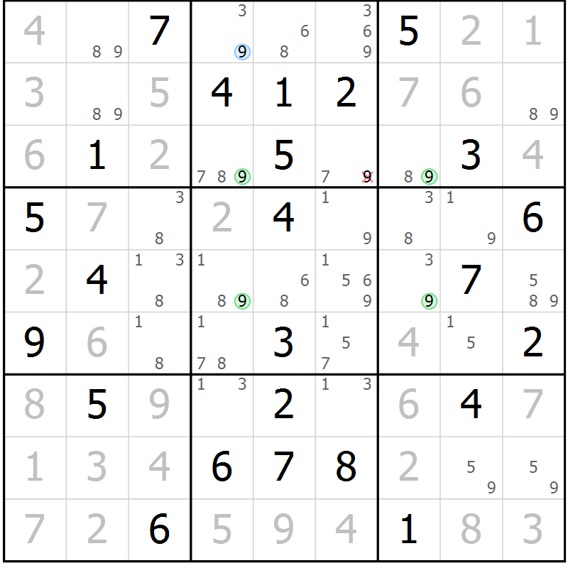 Position des candidats pour la solution de la Gr 49 page 52 du magazine de sudoku Suprême n° 030