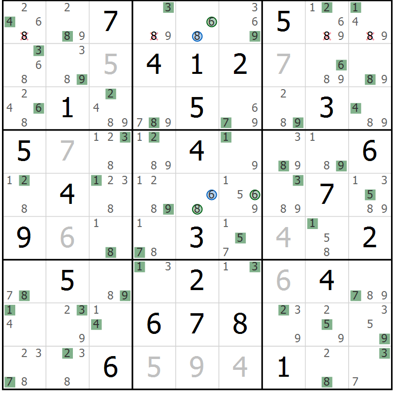 Position des candidats pour la solution de la Gr 49 page 52 du magazine de sudoku Suprême n° 030