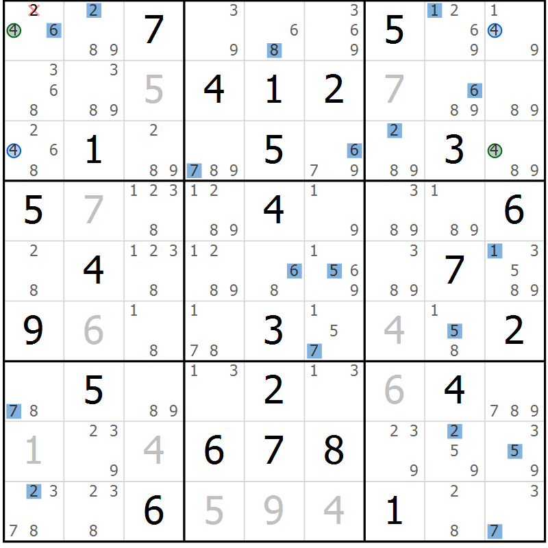 Position des candidats pour la solution de la Gr 49 page 52 du magazine de sudoku Suprême n° 030