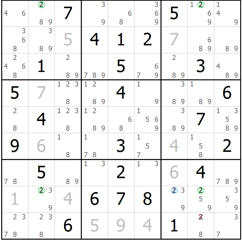 Position des candidats pour la solution de la Gr 49 page 52 du magazine de sudoku Suprême n° 030
