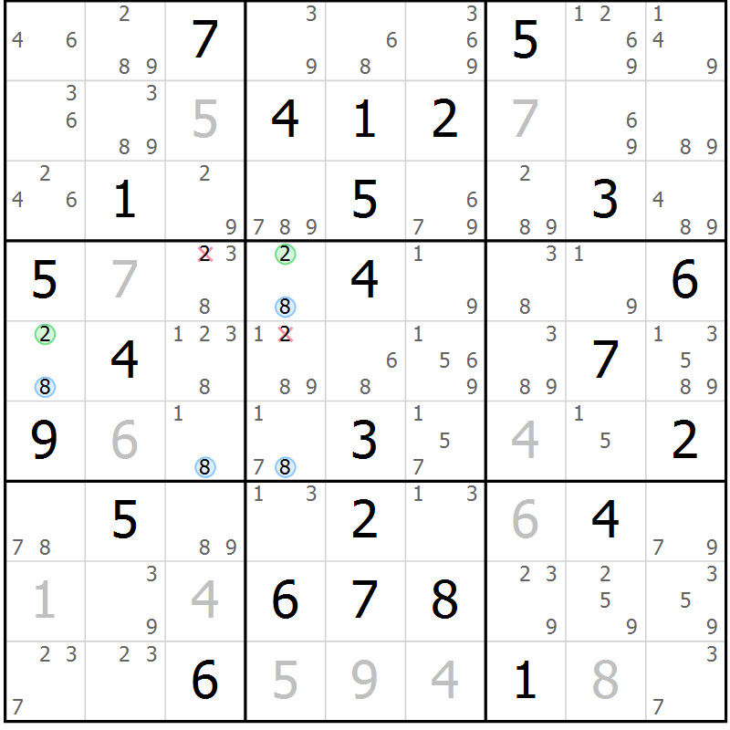 Position des candidats pour la solution de la Gr 49 page 52 du magazine de sudoku Suprême n° 030