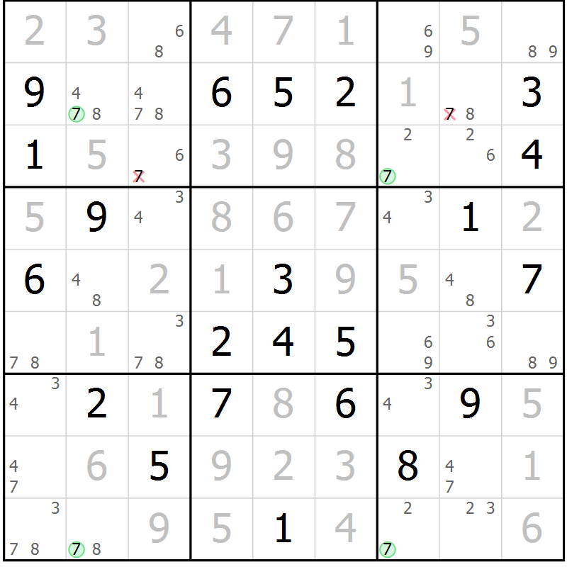 Position des candidats pour la solution de la Gr 5 page 8 du magazine de sudoku Suprême n° 030