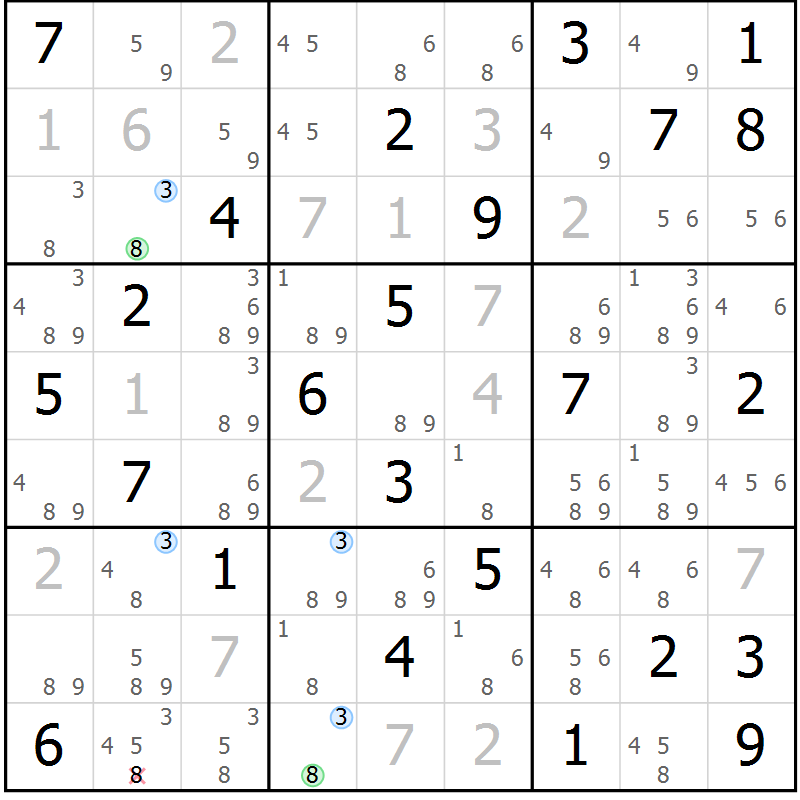 Position des candidats pour la solution de la Gr 50 page 53 du magazine de sudoku Suprême n° 030