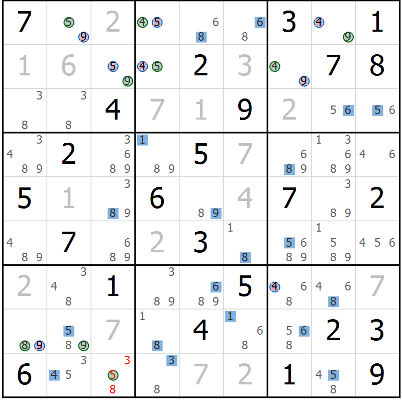 Position des candidats pour la solution de la Gr 50 page 53 du magazine de sudoku Suprême n° 030