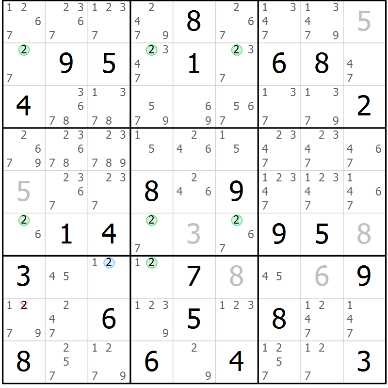 Position des candidats pour la solution de la Gr 51 page 54 du magazine de sudoku Suprême n° 030