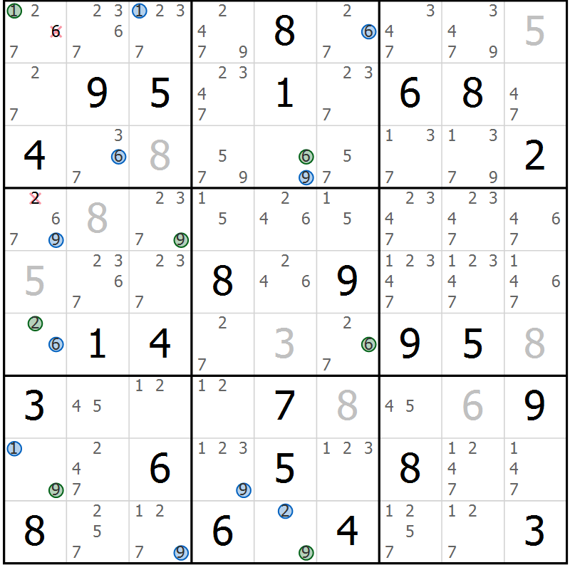 Position des candidats pour la solution de la Gr 51 page 54 du magazine de sudoku Suprême n° 030