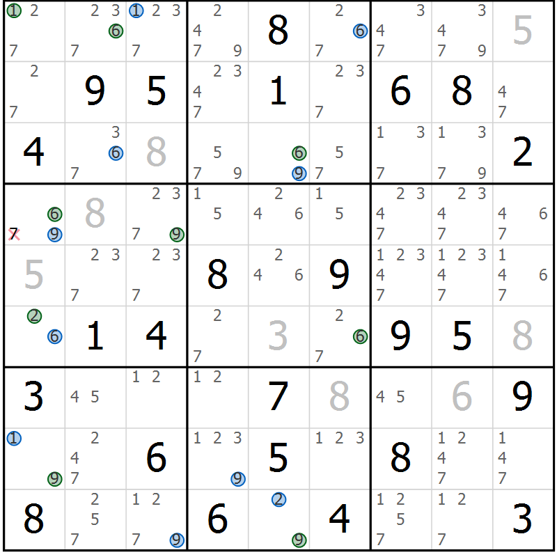 Position des candidats pour la solution de la Gr 51 page 54 du magazine de sudoku Suprême n° 030