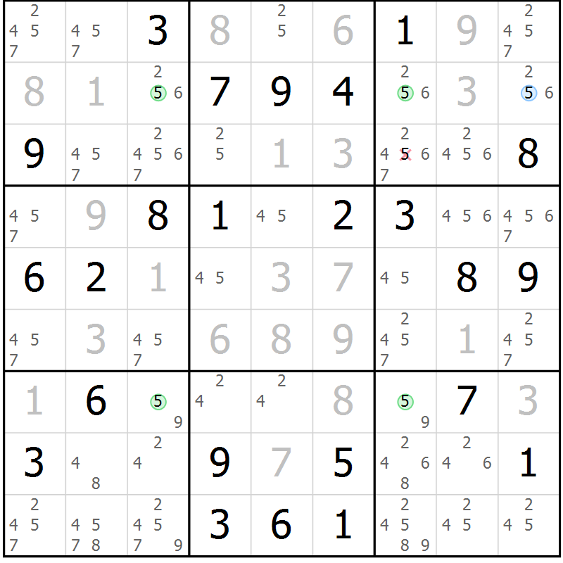 Position des candidats pour la solution de la Gr 52 page 55 du magazine de sudoku Suprême n° 030