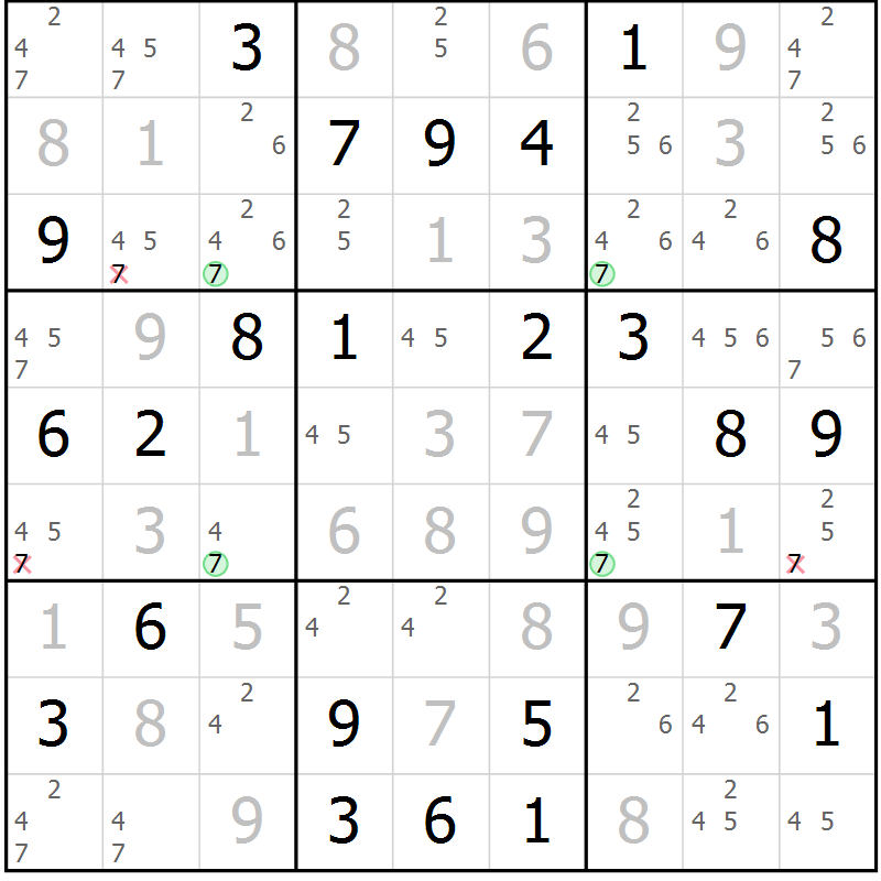 Position des candidats pour la solution de la Gr 52 page 55 du magazine de sudoku Suprême n° 030