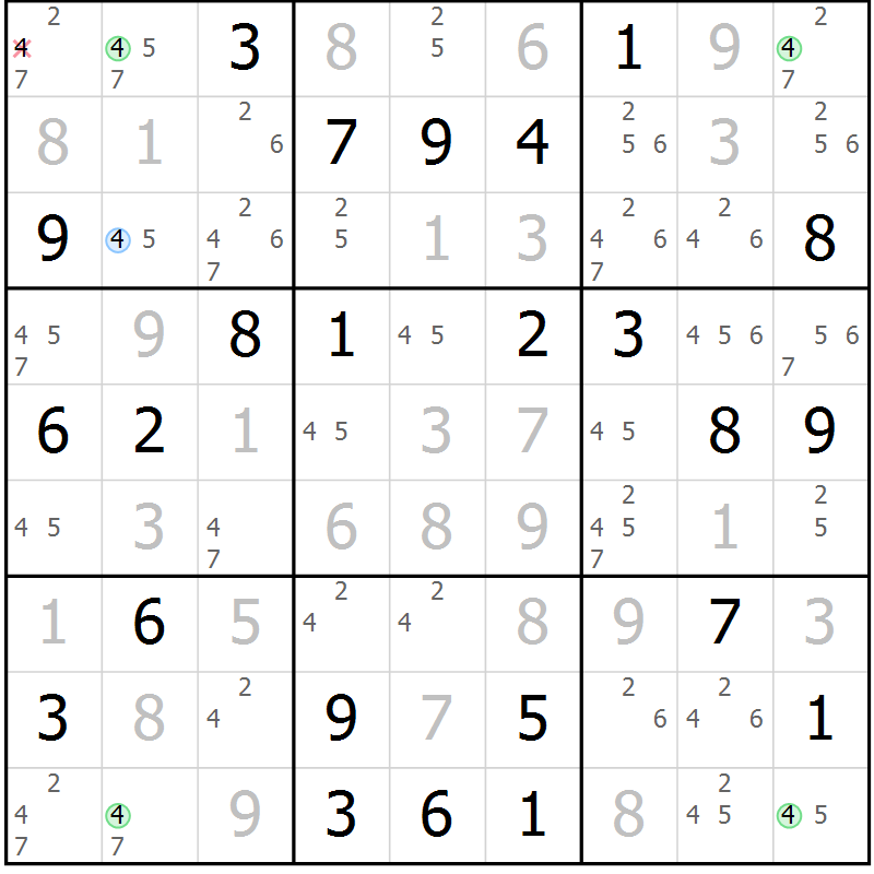 Position des candidats pour la solution de la Gr 52 page 55 du magazine de sudoku Suprême n° 030