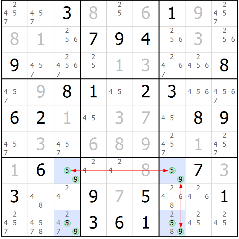 Position des candidats pour la solution de la Gr 52 page 55 du magazine de sudoku Suprême n° 030