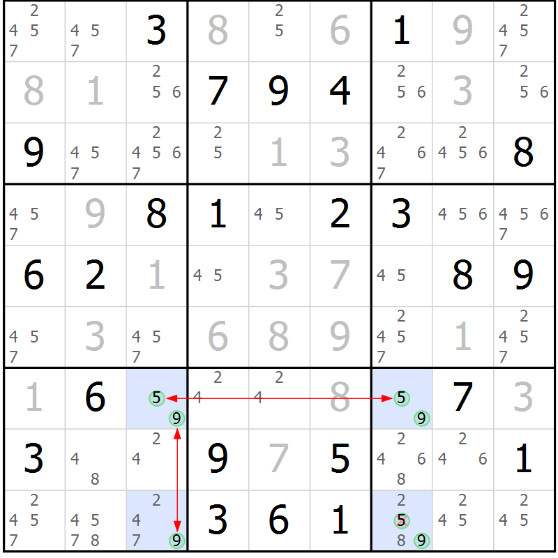Position des candidats pour la solution de la Gr 52 page 55 du magazine de sudoku Suprême n° 030