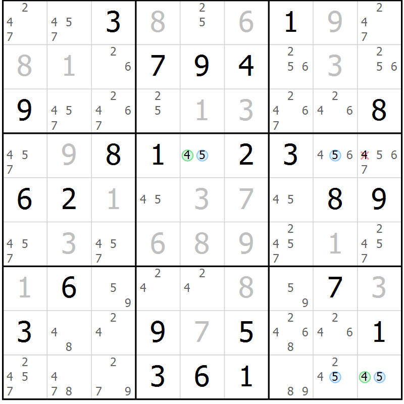Position des candidats pour la solution de la Gr 52 page 55 du magazine de sudoku Suprême n° 030