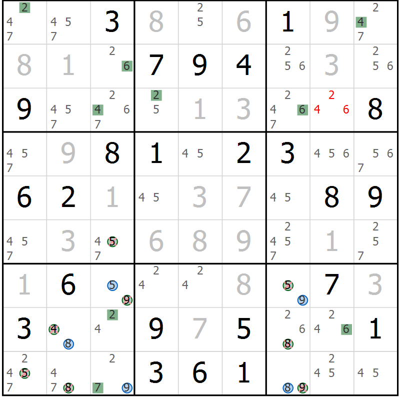 Position des candidats pour la solution de la Gr 52 page 55 du magazine de sudoku Suprême n° 030