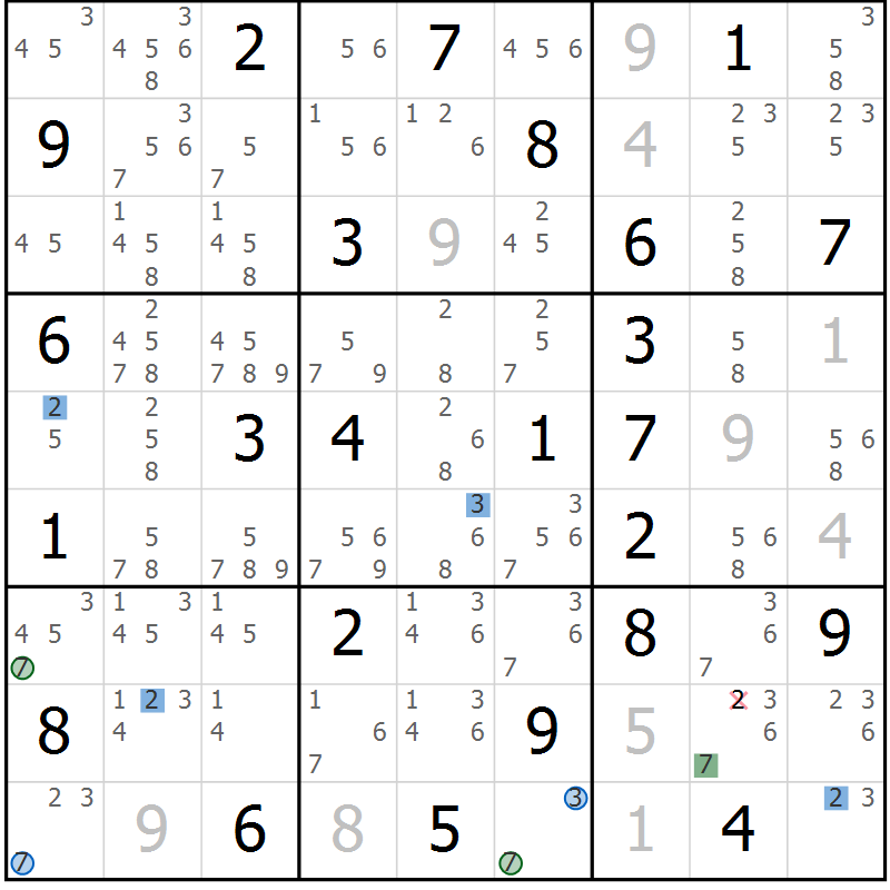 Position des candidats pour la solution de la Gr 53 page 56 du magazine de sudoku Suprême n° 030