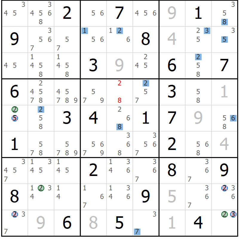 Position des candidats pour la solution de la Gr 53 page 56 du magazine de sudoku Suprême n° 030