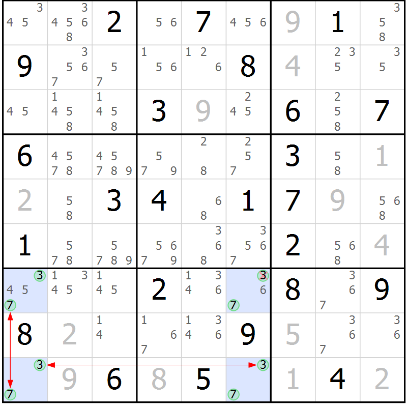 Position des candidats pour la solution de la Gr 53 page 56 du magazine de sudoku Suprême n° 030