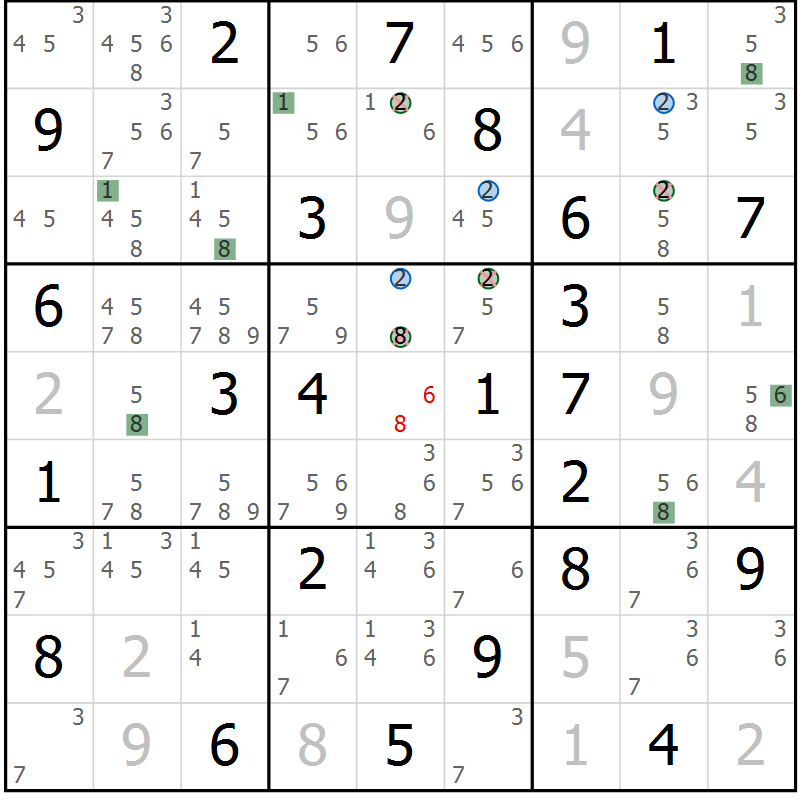 Position des candidats pour la solution de la Gr 53 page 56 du magazine de sudoku Suprême n° 030